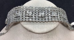 Vintage Weiss Costume Silver Tone Wide Chunky Rhinestone Bracelet 7″ AS IS H195