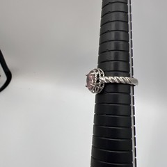 925 Sterling Silver With CZ PINK Oval Gemstone Decorative Twisted Rope Size7.5