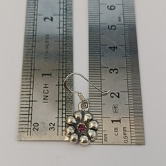 Sterling Silver Flower Purple Earrings Dangle Modernist Dainty Romantic Gift 925