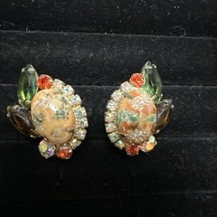DeLizza & Elster Juliana Easter Egg Cabochons Brooch & Earrings Set Multi Stones