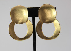 Vintage 1980s Brushed Mate Gold Tone Runway Bold Modernist Statement Earrings