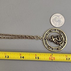 Vintage Celebrity Necklace Zodiac Round Pendant Antiqued Gold Tone Astrology 30″