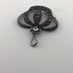 Vtg Necklace Chunky Crown Pendant SilverT Rhinestone Hip Hop Layer 30-33”