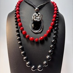 Necklace Lot Goth Witchy Black Red Vintage Acrylic Beads Metal Glass Pendant
