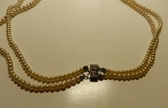 Antique1940s Champagne Ivory Pearl Necklace Bridal Two Strand STERLING Sil Clasp