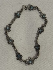 Vintage Silver Plate? and Faceted Blue Rhinestone 8.5” Bracelet