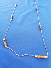 Vintage 14K GOLD Art Deco Tiger eye Statement Necklace Unique Antique Chain 28″