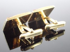 Vintage Gold Tone Red Stone Rectangular Cufflinks Mid Century Style