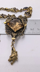 Signed GNS GEORGE STEERE Antique Art Nouveau Jewel TOPAZ GLASS Pendant Necklace