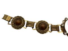 Antique Vintage Crescent Moon Rhinestone Pendant Link Bracelet Victorian Style