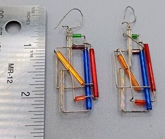 Vintage Barbie Levy Barb Wire Earrings Sterling Silver Glass Dangling Art