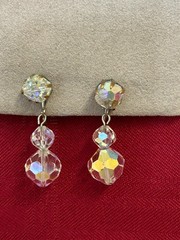 Pair Of Vintage Crystal Glass Bead Dangle Drop Clip On Earrings Granny Core