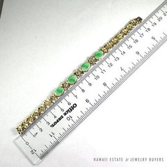 Vintage Burmese Jadeite Jade & Diamond Floral 14k Yellow Gold Bracelet w/ Papers