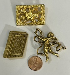 Vintage MMA PEM LOT Pin Brooch Cherub Pegasus Book 3Pc Signed Estate Jewelry