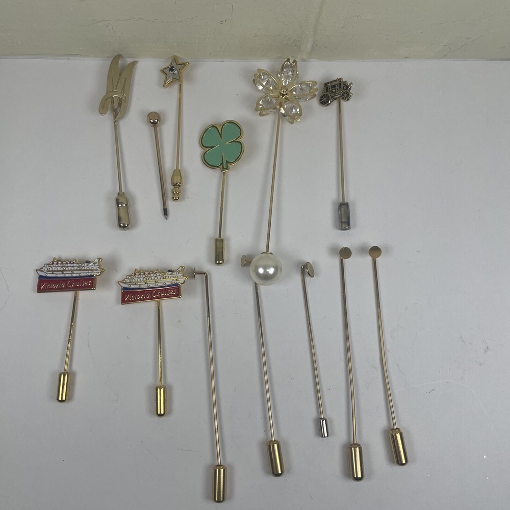 Lot of 13 Vintage Lot Pins Jewelry Novelty Assorted Colors Shapes Materials