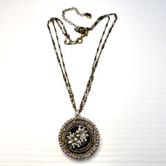 Sweet Romance Shelley Cooper 3D Domed Medallion Double Strand Necklace Brass 21″