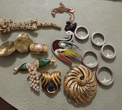 Vintage Multicolor Clip On Earrings & Brooch, Necklace Fashion Jewelry