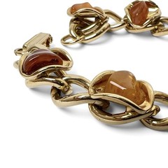 Chunky Natural Stone Bracelet Gold Tone Retro Chic Nuggets Earthy Orange Brown