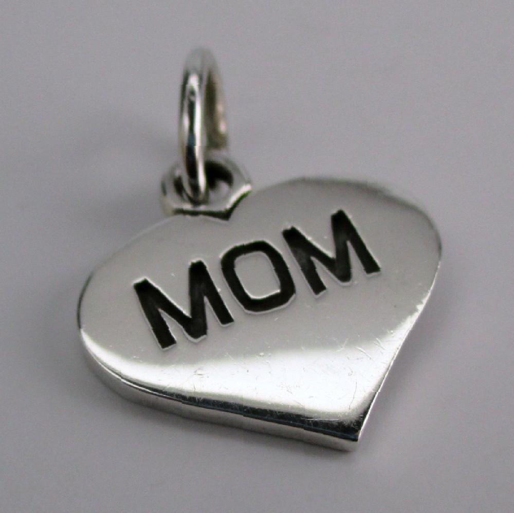 Sterling Silver Mom Heart Charm for Bracelet Mother’s Day Gift Jewelry New