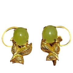 Signed Vintage 1/20 12K GF Green Jade Earrings Artist A. S. JJJ Clip On medium