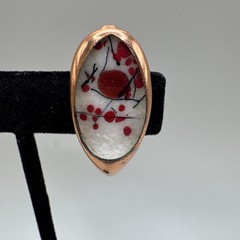 VINTAGE MATISSE RENOIR EARRINGS CLIP ON ENAMEL RED WHITE SIGNED COPPER 1 1/4″