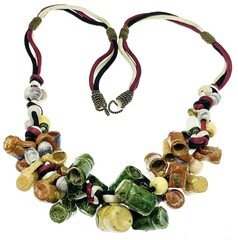 1970/1980s Mexican Folk Art Cluster Necklace Pottery Mugs Charms Ethnic Vintage