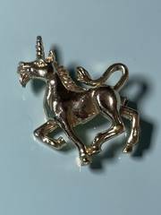 Vintage Gold Tone Unicorn Brooch Fantasy Mythical Creature Rhinestone Accent Pin