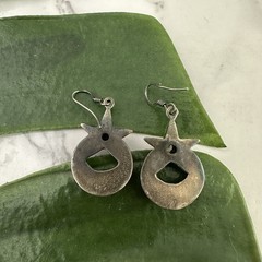 Vintage 90s Sterling Silver 925 Earrings Moon Stars Green Stone Celestial Dangle
