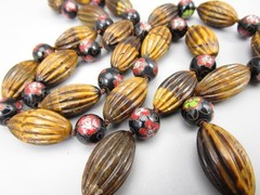 BEAUTIFUL 29″ CARVED TIGER’S EYE CLOISSONE KNOTTED BEAD NECKLACE