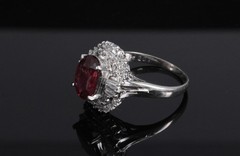 Vintage 2.04ct GIA Certified Thai Ruby & 0.49ct Diamond Platinum Ring, Size 5.25