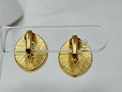 Vintage Goldtone Marbled Blue Plastic Inset Clip On Earrings