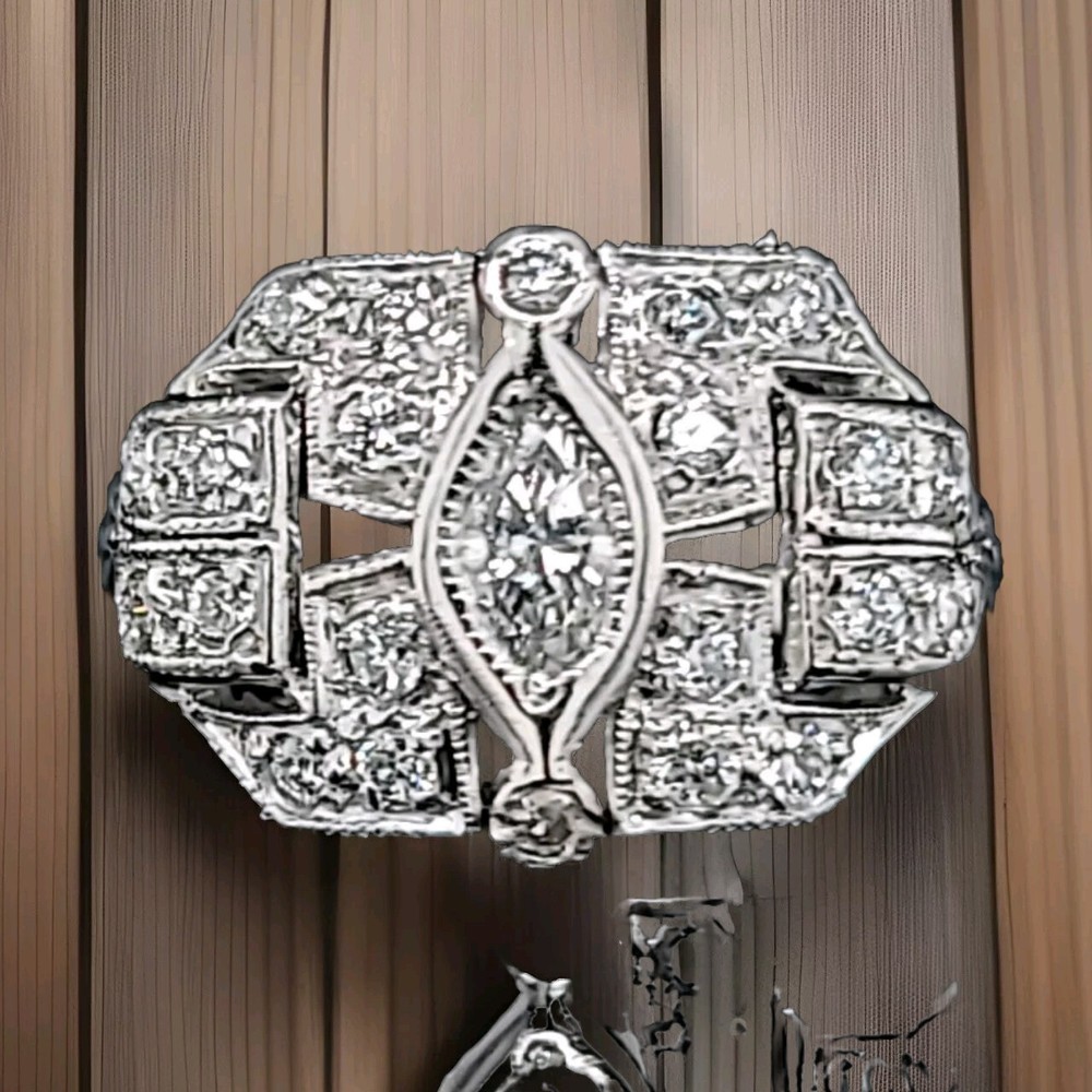 0.52ct Vintage Filigree Platinum Ring Natural Marquise Diamond SI1-H