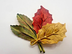 Vintage Tona Leaf Brooch Large 3” Fall Colors Leaves Autumn Enamel Statement Pin