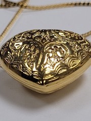 Ornate Heart Pendant 22″ Goldtone Necklace Wheat Style Chain Costume Fashion