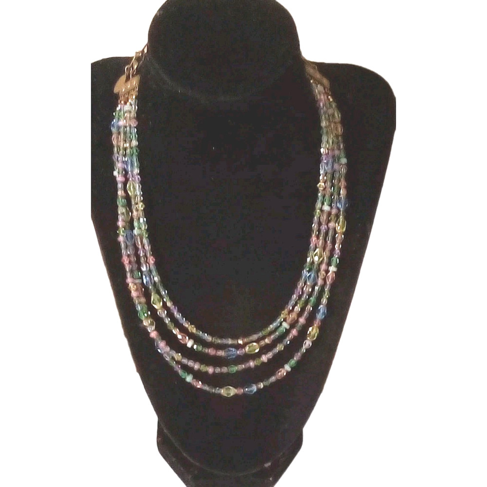 VTG Michael Golan 4 Strand Mixed Stones and Multicolor Crystals Necklace 18 inch