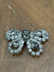 Vintage Smoky Gray Rhinestone Butterfly Brooch Silver Tone Nice!