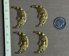 Vintage Brass Crescent Moon Face Stampings 31mm Celestial Jewelry Findings Lot o