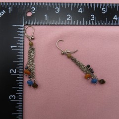 Vintage Sterling Silver Earrings Pink Blue Brown Gemstones 2.5 in Tassels 83f