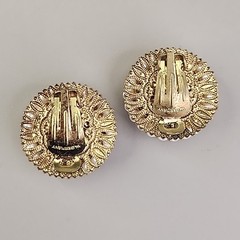 Vintage Sugared Flowers Clip On Earrings West Germany Round Faux Pearls 7/8″