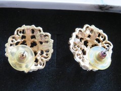 Vintage Simulated Emerald & Pearl Pierced Earrings