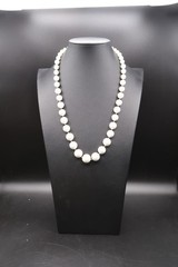 Vtg White Acrylic or Resin Bead 21″ Princess Length Strung Statement Necklace