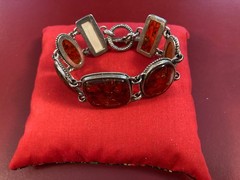 Vintage Amber, Ivory, Brown Cabochon Bracelet Sterling Silver