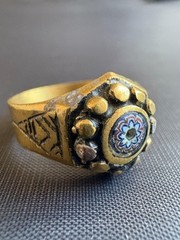 Vintage Handmade Tuareg Brass Ring Geometric Patterns & Rosette Motif Size 10 US