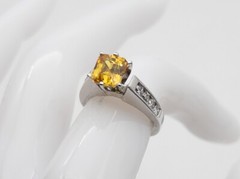 $6000 3.50ct Natural Asscher Cut Yellow Sapphire Diamond 14k White Gold Ring