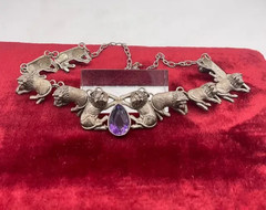 Vintage Carol Felley 1990 Sterling Amethyst Lion Pendant Necklace