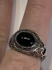 Sterling Silver Black Onyx Oval Signet Ring Filigree Frame Domed Sz9.5 5.7gr