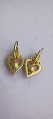 Vintage Gold Tone Matte Heart Leverback Drop Earrings Purple Rhinestone