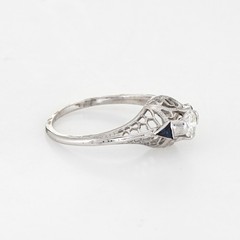 Vintage Art Deco Diamond Sapphire Ring 6.25 14k Gold Engagement Filigree Jewelry