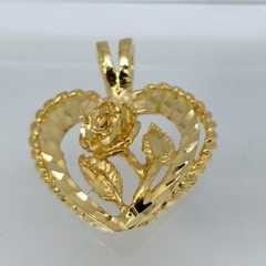 Karatbond Vintage Gold Heart Rose Pendant Diamond Cut Rope Edge Made in USA Y2K