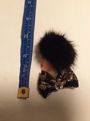 Vintage Brooch Ladies Face With Fur Hat Bow At Neck